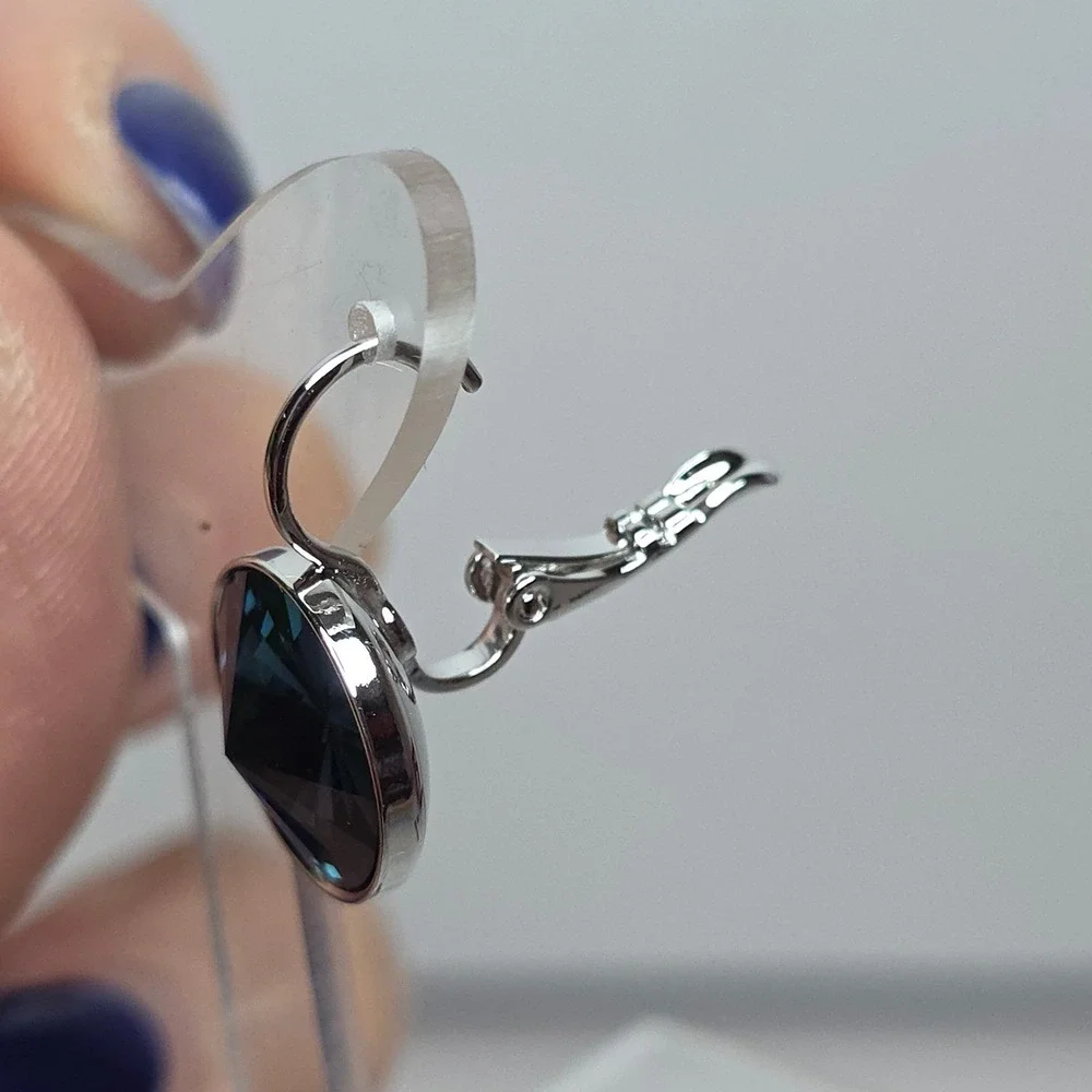 NEW Swarovski Montana BlueRound 13mm Leverback Drop Earrings Platinum Plated #3